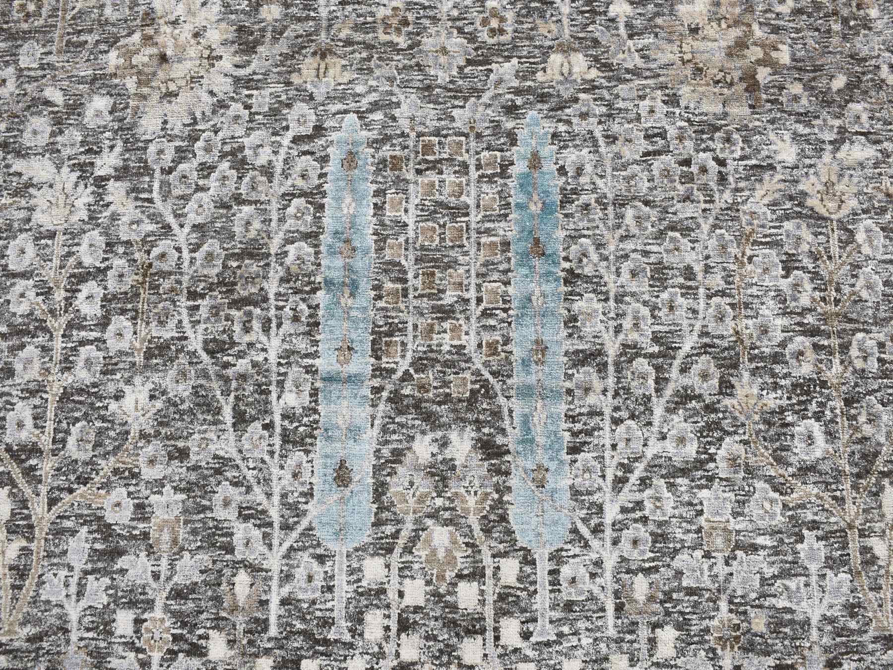 Transitional hand-knotted wool/silk rug in Brown, 11'9" x 11'9", SKU O078043