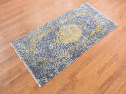 Grey 2'10" x 6'0" Transitional Hand knotted Wool/Silk Rug - Sku: O078047