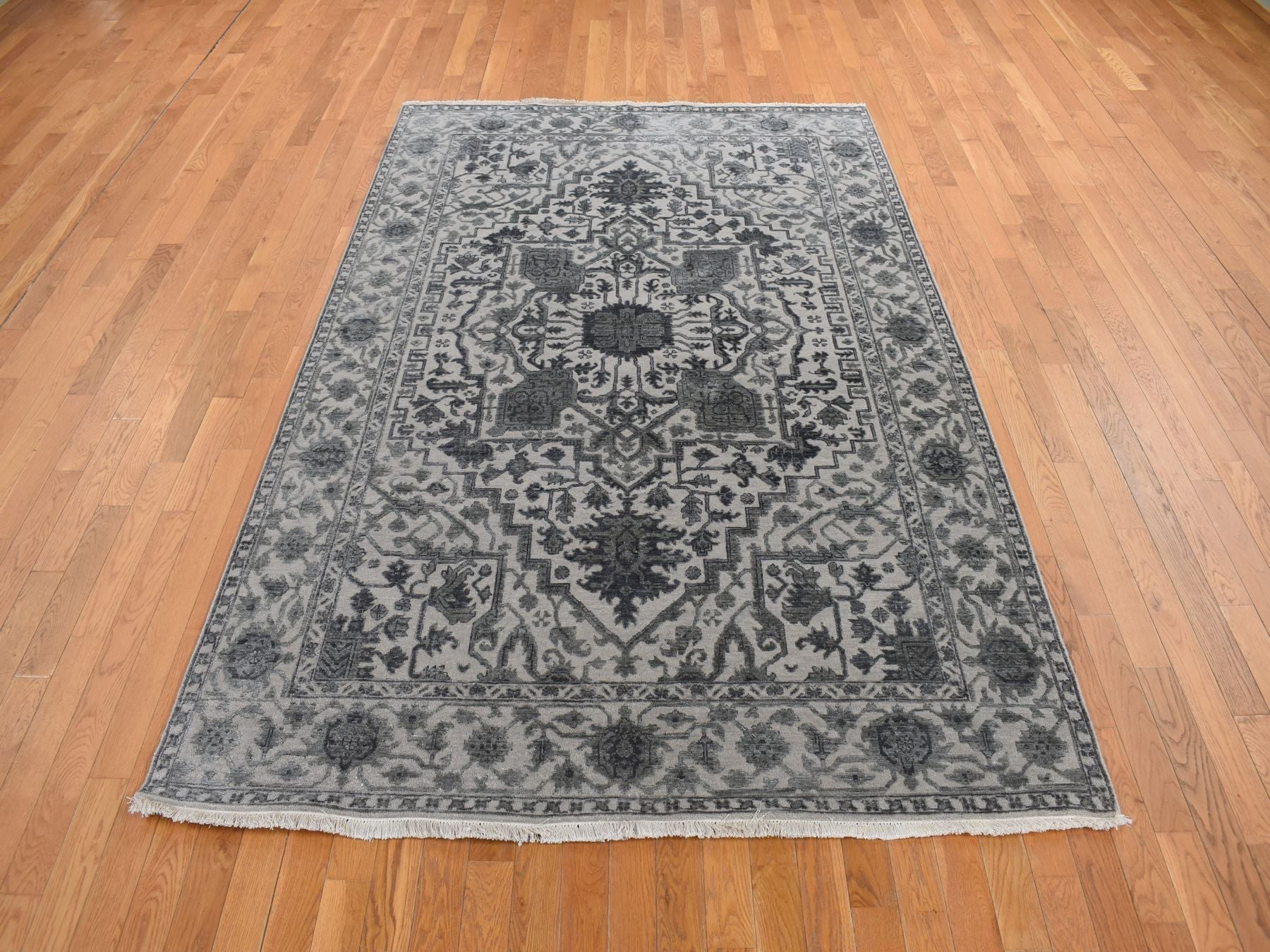 Heriz Traditional hand-knotted wool/silk rug in Gray, 6'0" x 9'2", SKU O078049