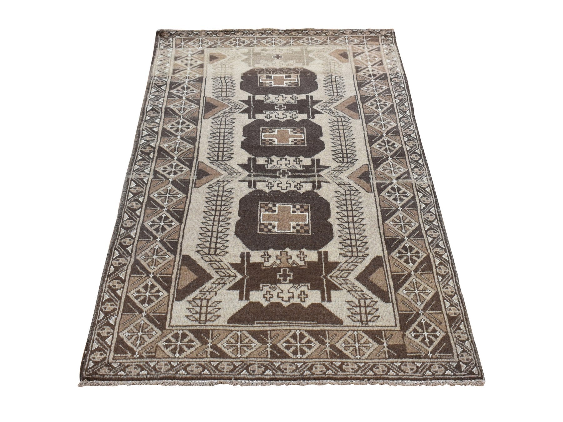 Brown 3'2" x 6'1" Tribal Hand knotted Wool Rug - Sku: O078054