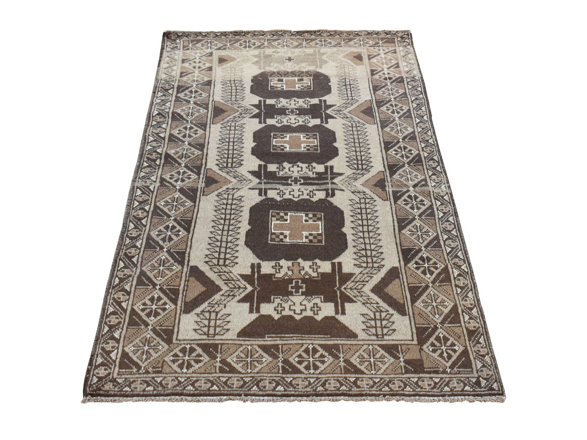 Tribal hand-knotted wool runner in Brown, 3'2" x 6'1", SKU O078054