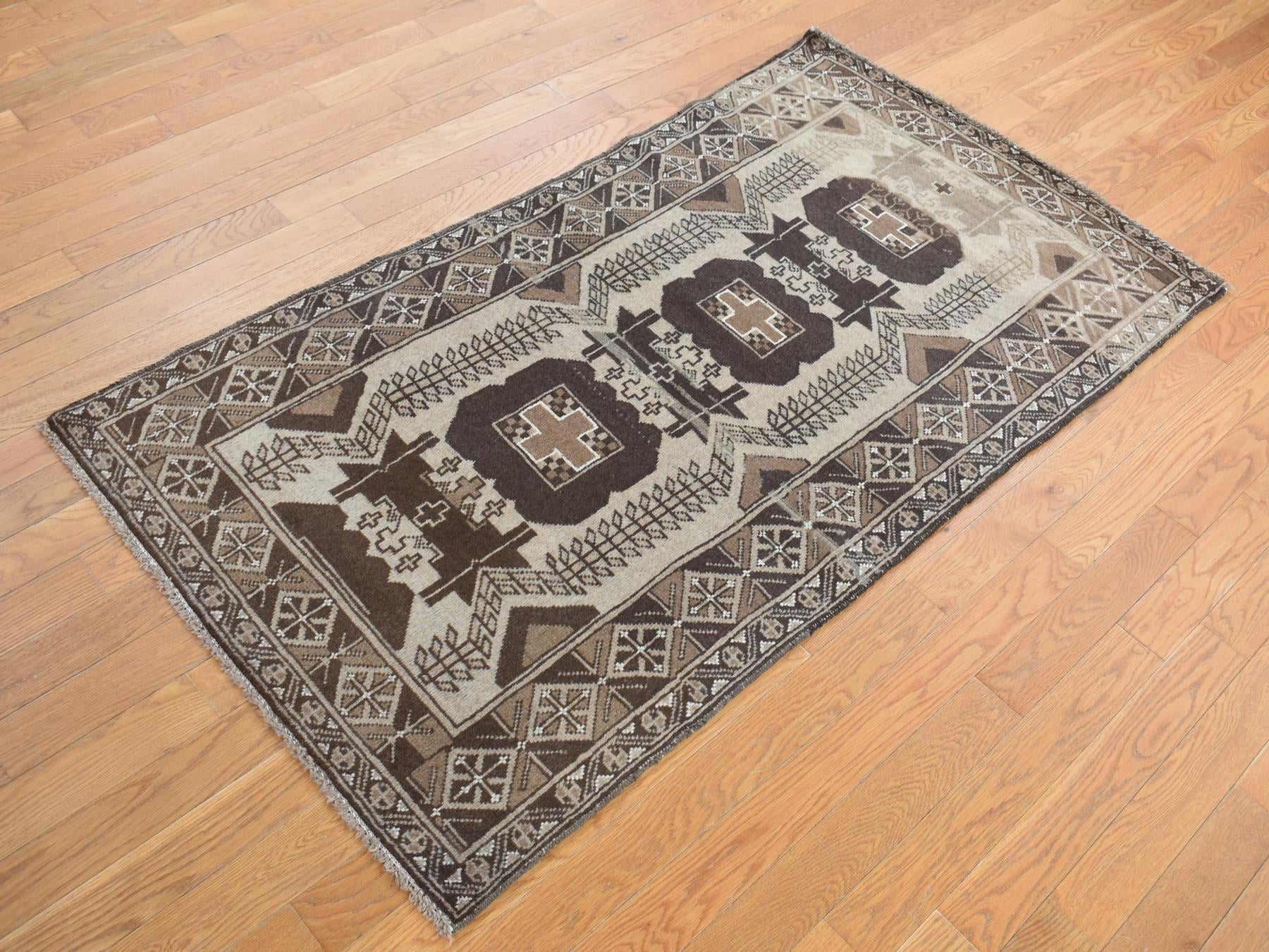 Tribal hand-knotted wool runner in Brown, 3'2" x 6'1", SKU O078054
