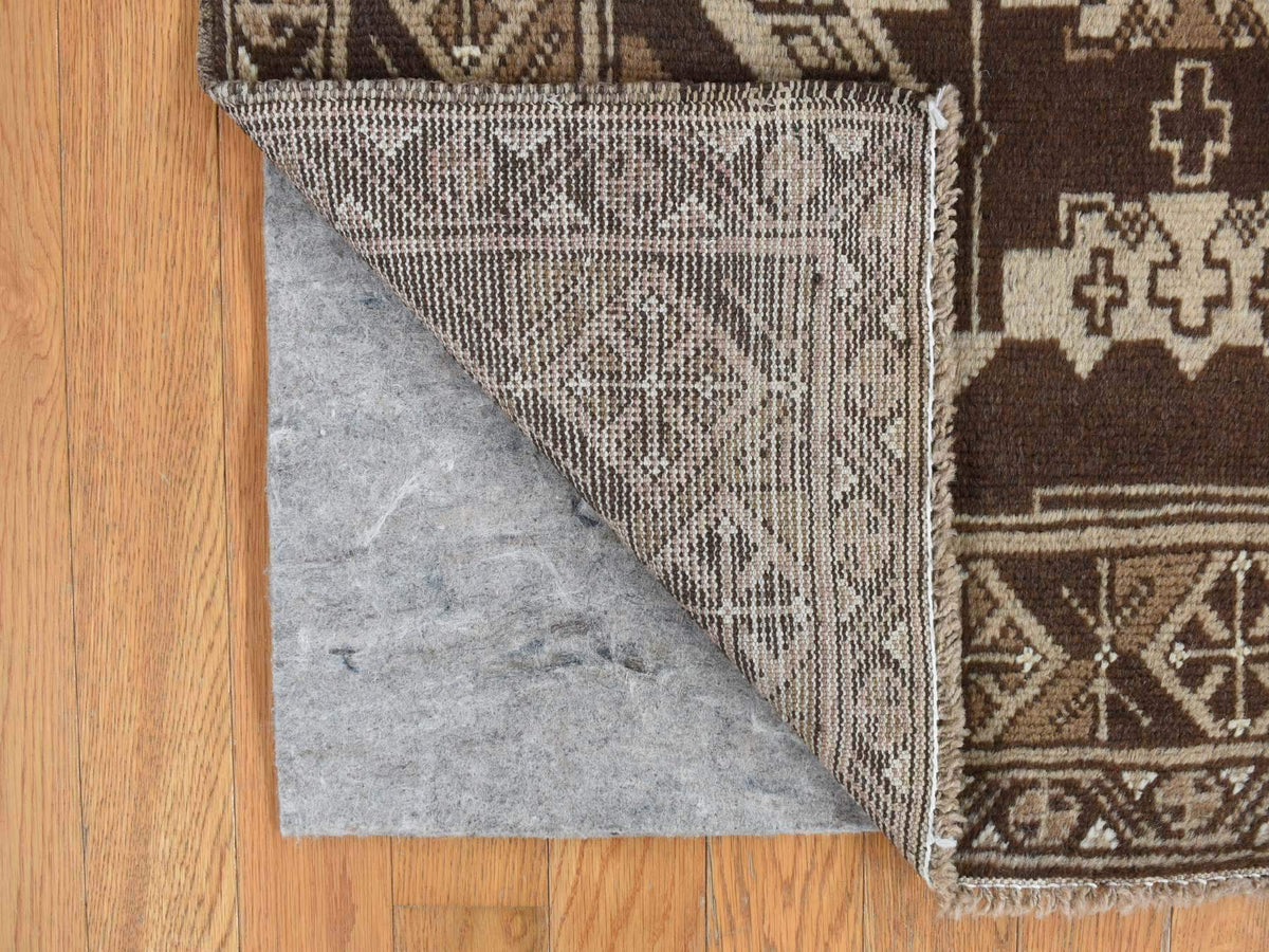 Tribal hand-knotted wool runner in Brown, 3'2" x 6'1", SKU O078054