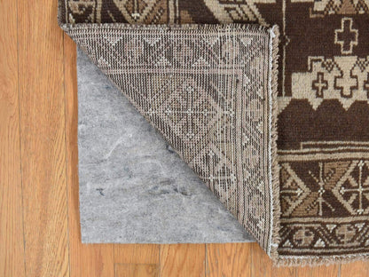 Tribal hand-knotted wool runner in Brown, 3'2" x 6'1", SKU O078054