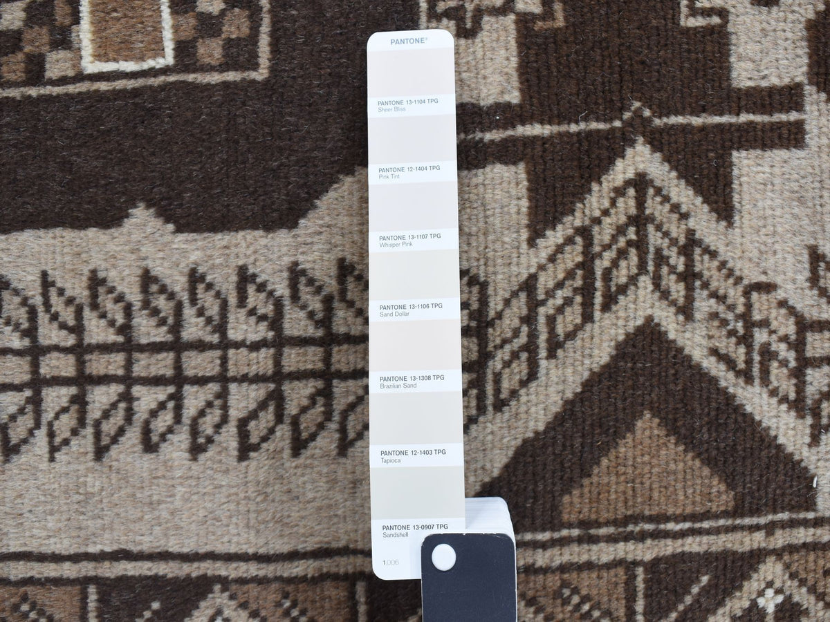 Tribal hand-knotted wool runner in Brown, 3'2" x 6'1", SKU O078054