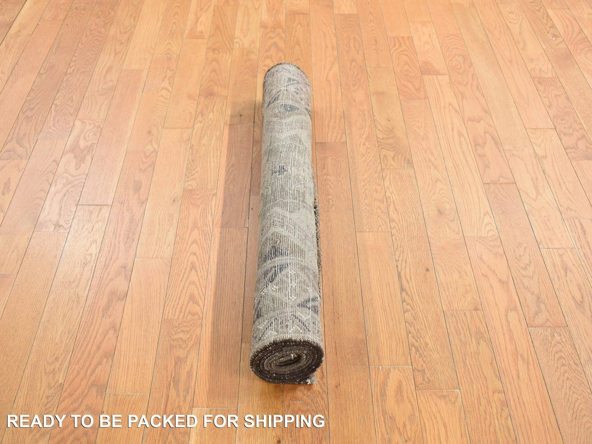 Tribal hand-knotted wool runner in Brown, 3'2" x 6'1", SKU O078054
