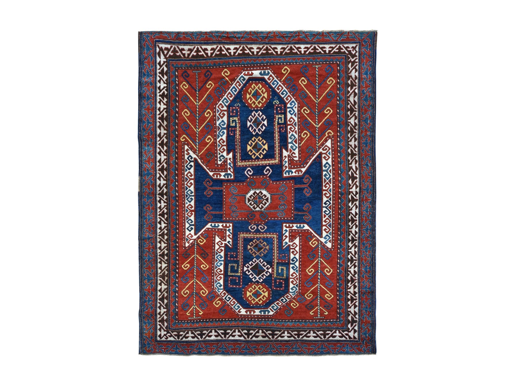 Kazak Antique hand-knotted wool rug in Red, 6'10" x 9'3", SKU O078056