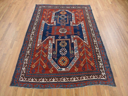 Red 6'10" x 9'3" Antique Hand knotted Wool Rug - Sku: O078056