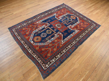 Red 6'10" x 9'3" Antique Hand knotted Wool Rug - Sku: O078056