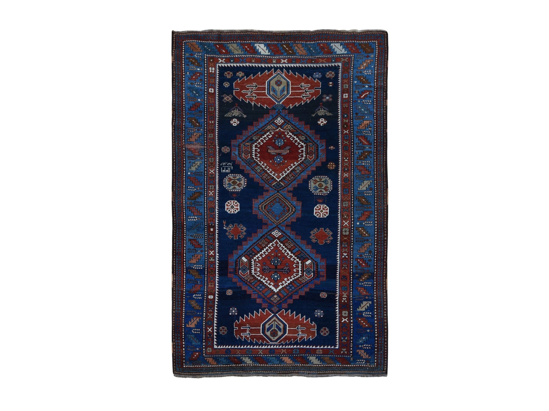 Blue 6'2" x 9'9" Antique Hand knotted Wool Rug - Sku: O078060