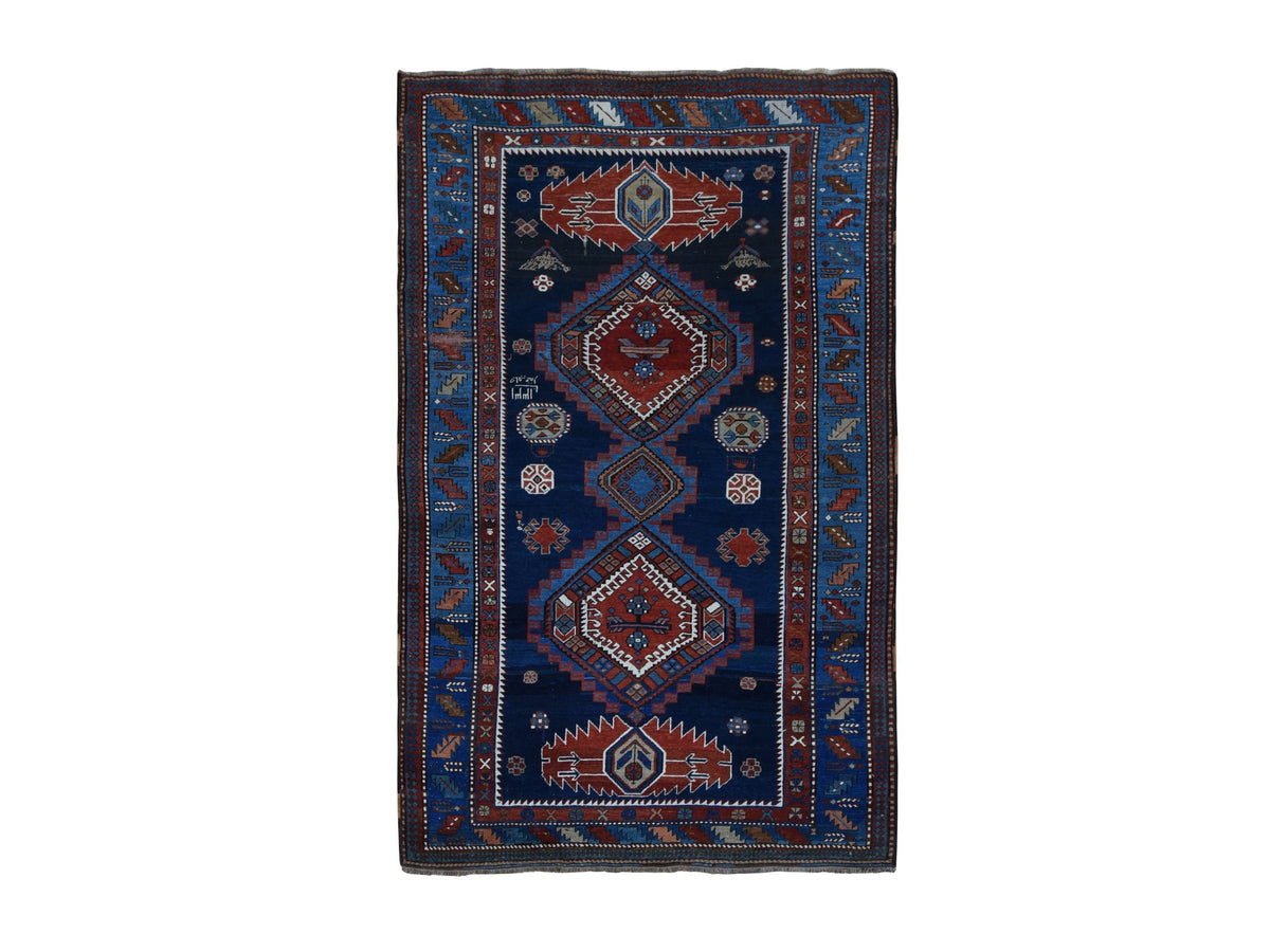 Kazak Antique hand-knotted wool runner in Blue, 6'2" x 9'9", SKU O078060