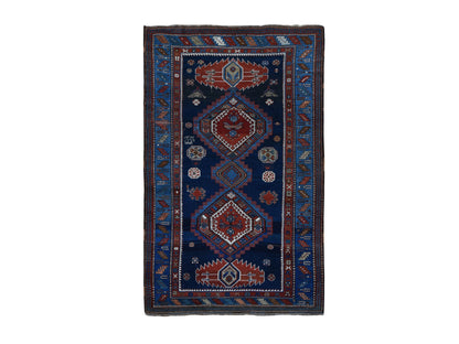 Kazak Antique hand-knotted wool runner in Blue, 6'2" x 9'9", SKU O078060