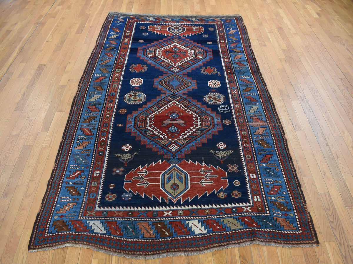Kazak Antique hand-knotted wool runner in Blue, 6'2" x 9'9", SKU O078060