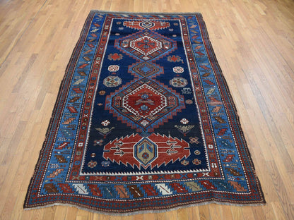 Kazak Antique hand-knotted wool runner in Blue, 6'2" x 9'9", SKU O078060
