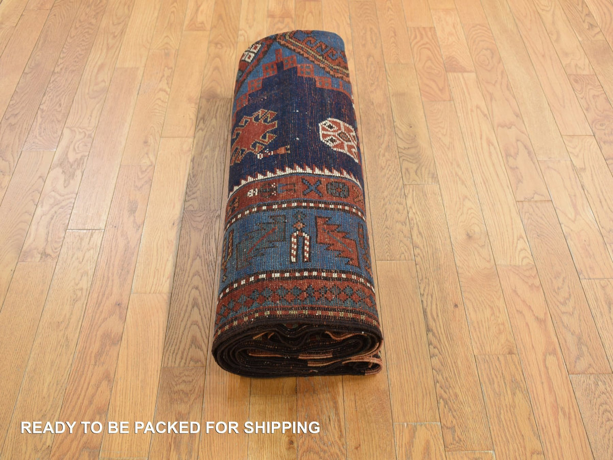 Kazak Antique hand-knotted wool runner in Blue, 6'2" x 9'9", SKU O078060