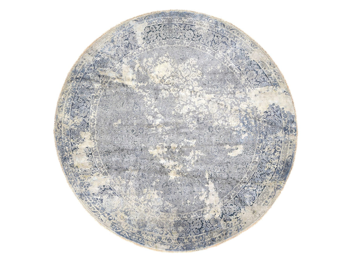 Kashan Transitional hand-knotted wool/silk rug in Gray, 11'10" x 11'10", SKU O078065
