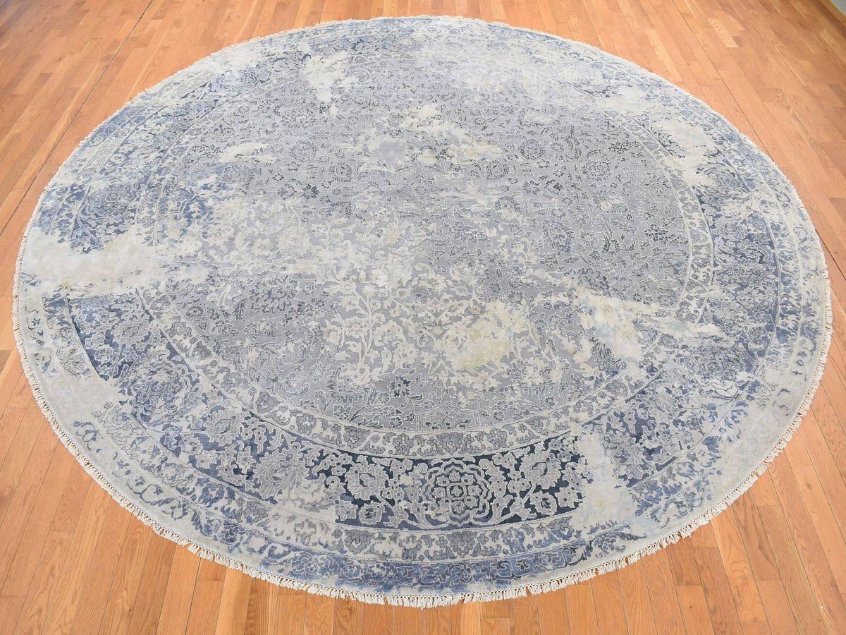 Kashan Transitional hand-knotted wool/silk rug in Gray, 11'10" x 11'10", SKU O078065