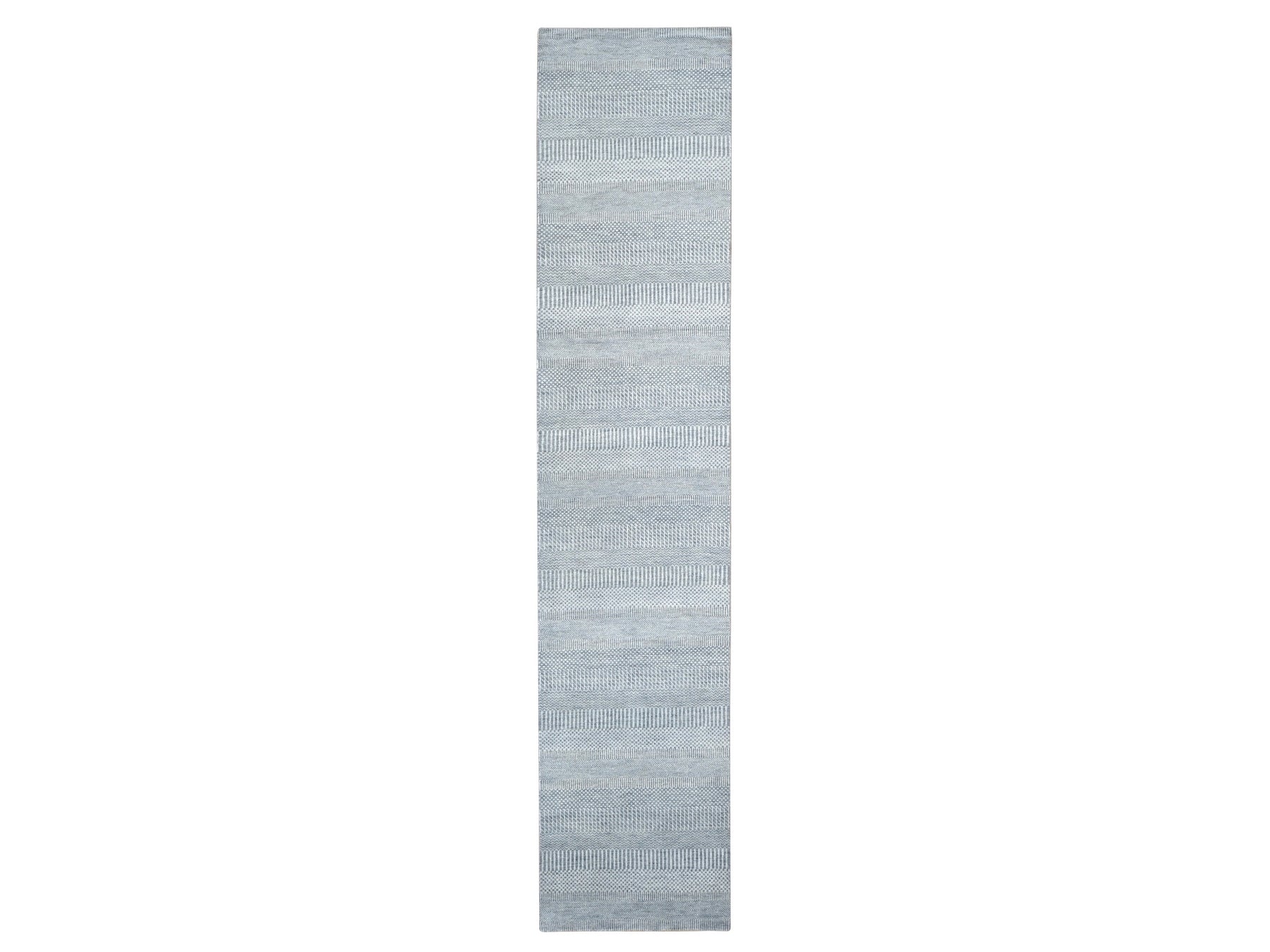Transitional hand-knotted wool/silk runner in Blue, 2'6" x 12'0", SKU O078067