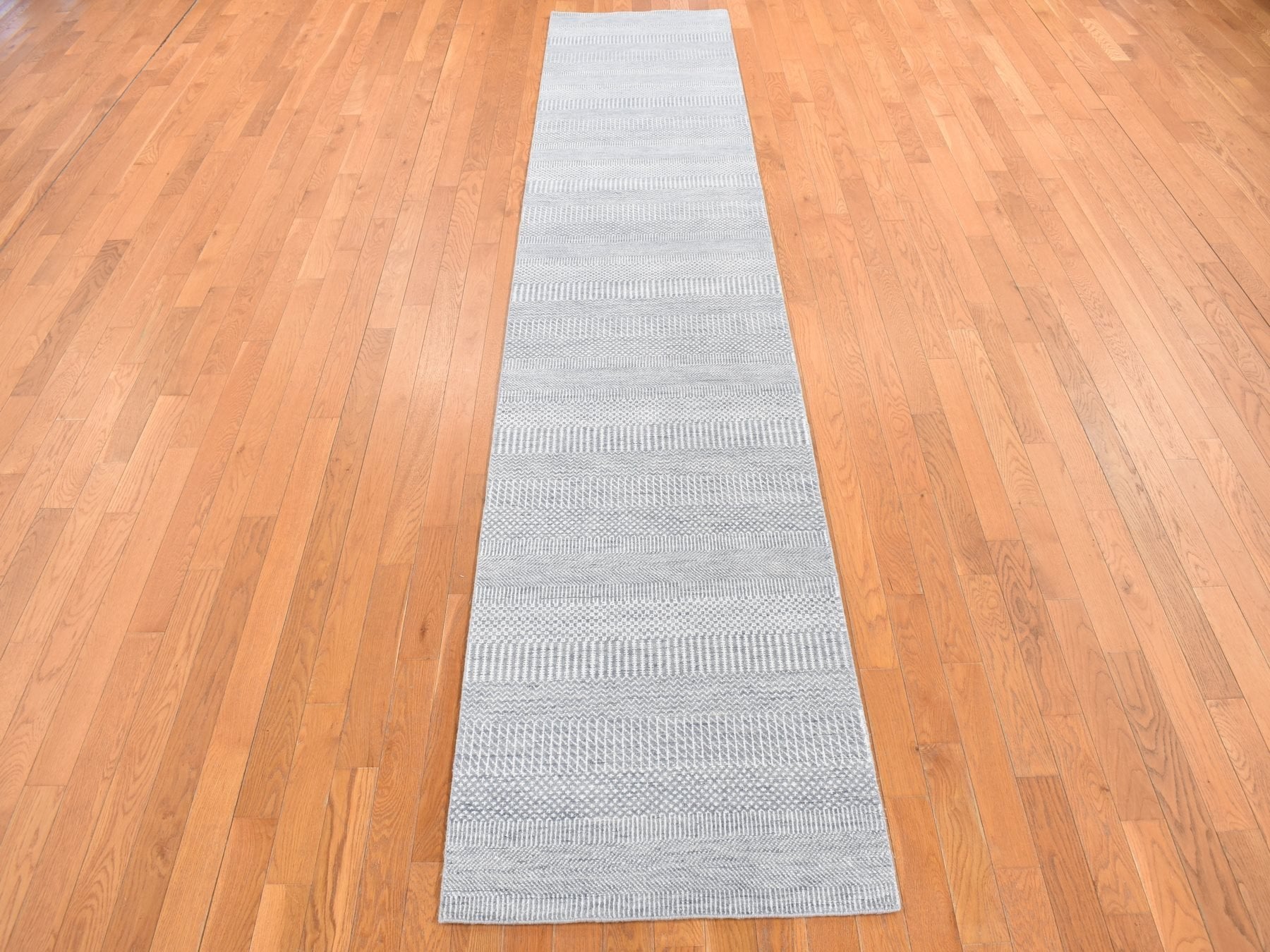 Transitional hand-knotted wool/silk runner in Blue, 2'6" x 12'0", SKU O078067