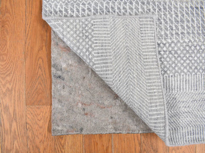 Transitional hand-knotted wool/silk runner in Blue, 2'6" x 12'0", SKU O078067
