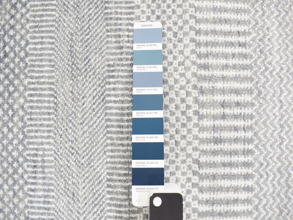 Transitional hand-knotted wool/silk runner in Blue, 2'6" x 12'0", SKU O078067