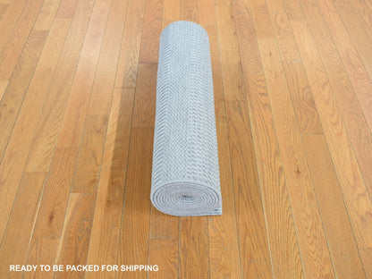 Transitional hand-knotted wool/silk runner in Blue, 2'6" x 12'0", SKU O078067