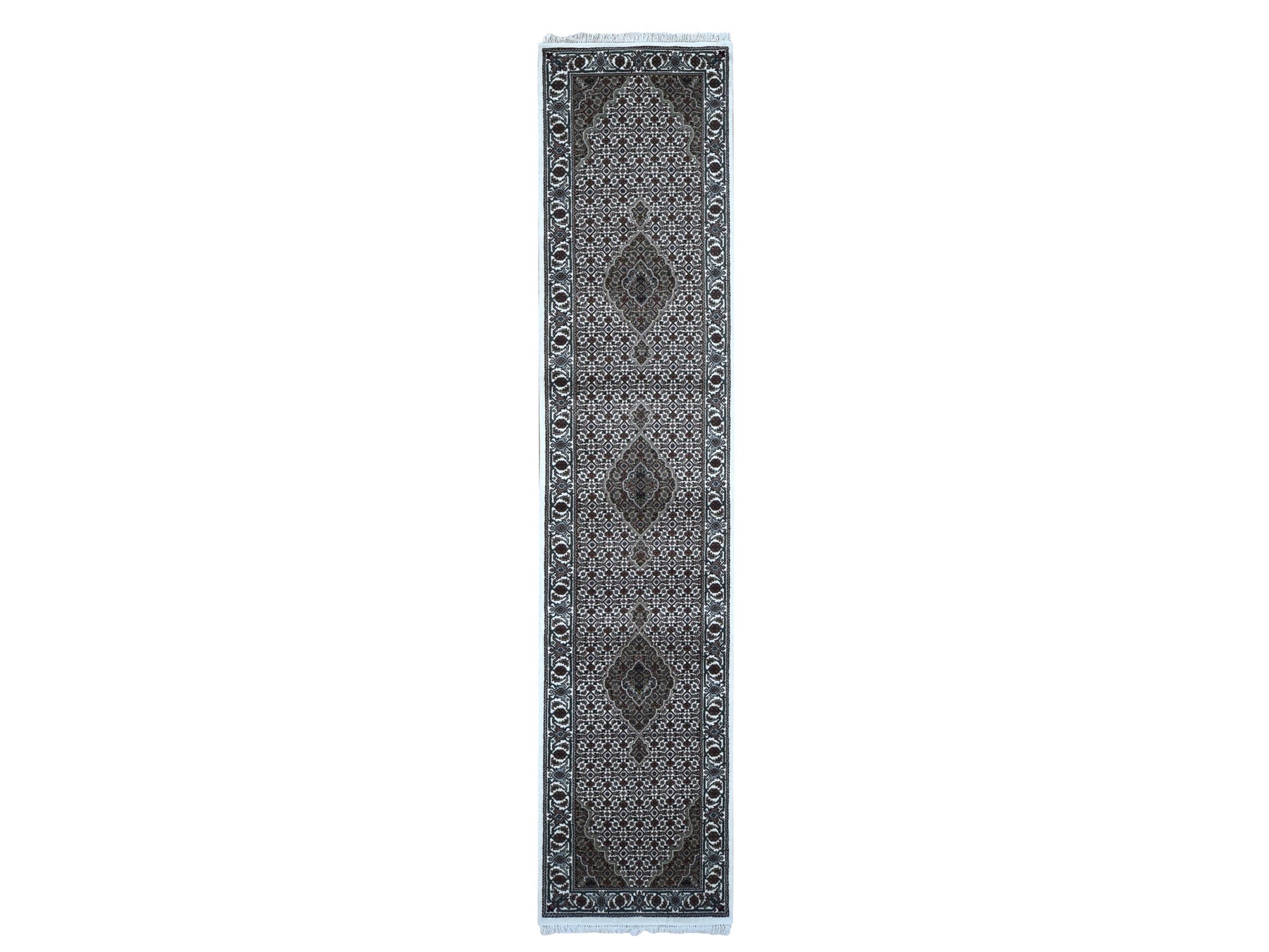 Tabriz Traditional hand-knotted wool/silk runner in Ivory, 2'7" x 11'10", SKU O078068