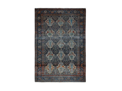 Antique hand-knotted wool rug in Blue, 4'1" x 6'4", SKU O078073