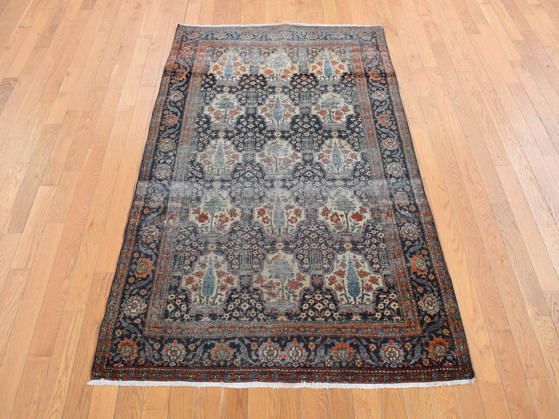 Antique hand-knotted wool rug in Blue, 4'1" x 6'4", SKU O078073