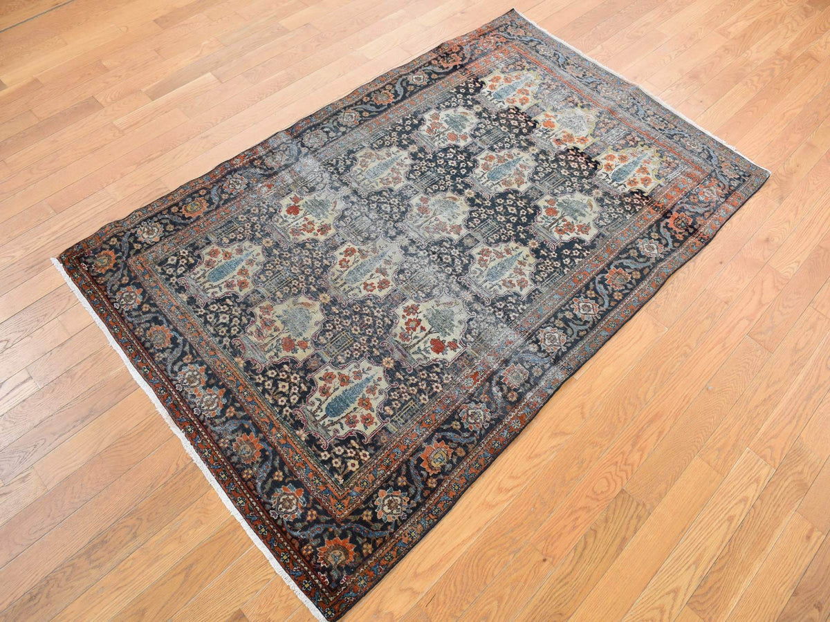 Antique hand-knotted wool rug in Blue, 4'1" x 6'4", SKU O078073