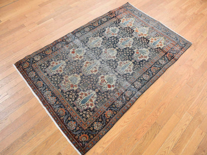 Antique hand-knotted wool rug in Blue, 4'1" x 6'4", SKU O078073