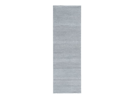 Grey 2'7" x 8'0" Modern / Contemporary Hand knotted Wool Rug - Sku: O078080