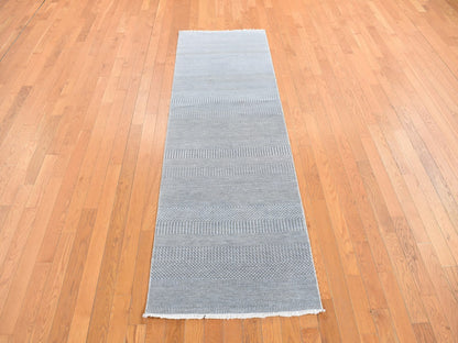 Grey 2'7" x 8'0" Modern / Contemporary Hand knotted Wool Rug - Sku: O078080