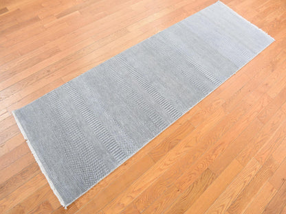 Grey 2'7" x 8'0" Modern / Contemporary Hand knotted Wool Rug - Sku: O078080