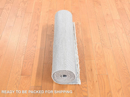 Grey 2'7" x 8'0" Modern / Contemporary Hand knotted Wool Rug - Sku: O078080