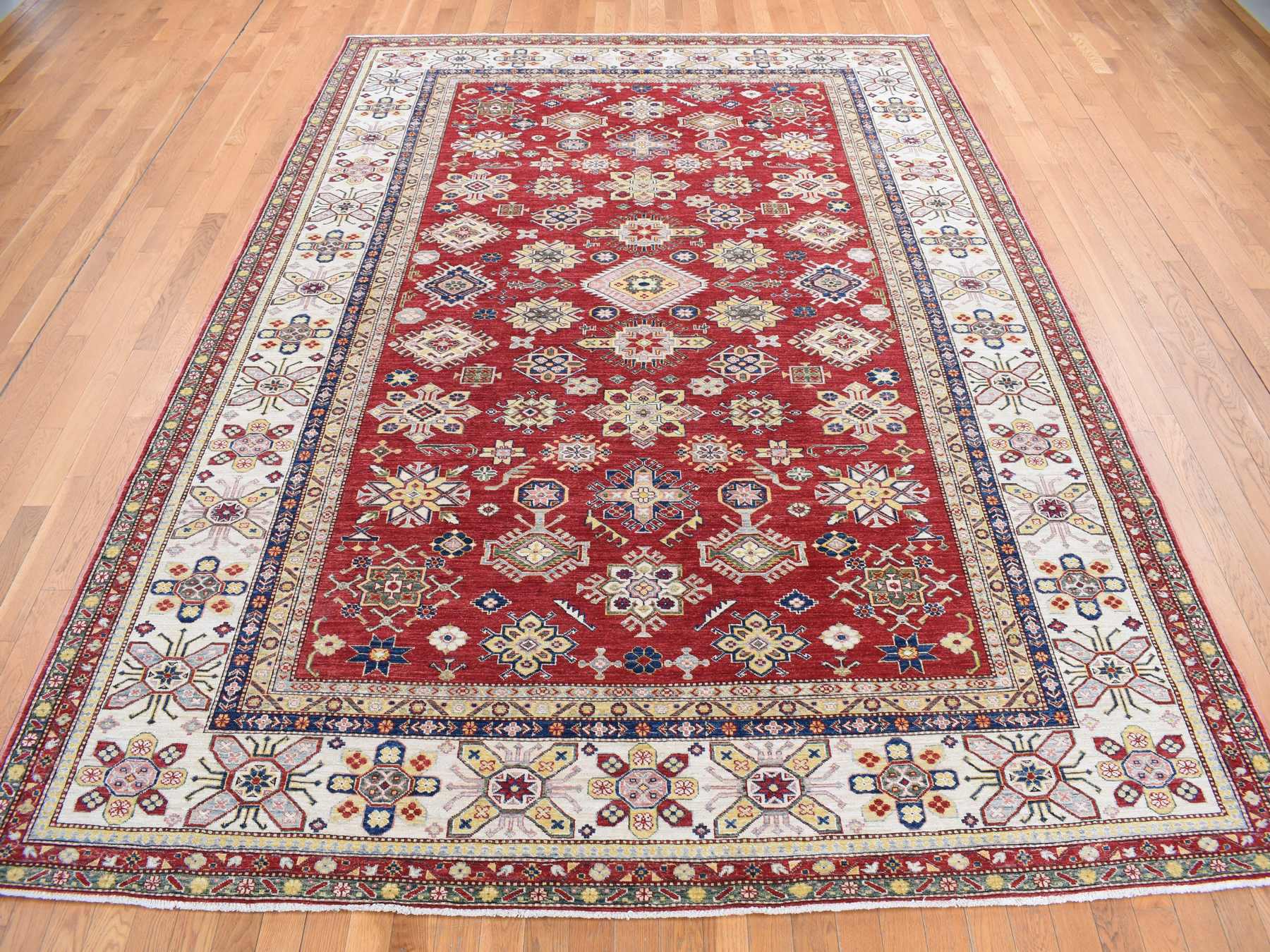 Kazak Tribal hand-knotted wool rug in Red, 9'0" x 12'0", SKU O078082