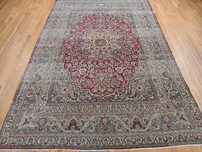 Red 8'9" x 12'6" Antique Hand knotted Wool Rug - Sku: O078083