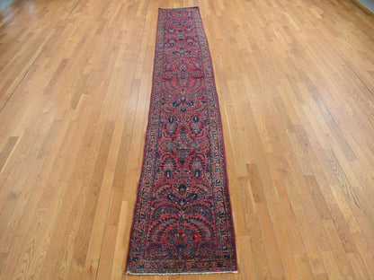 Red 2'2" x 13'1" Antique Hand knotted Wool Rug - Sku: O078090