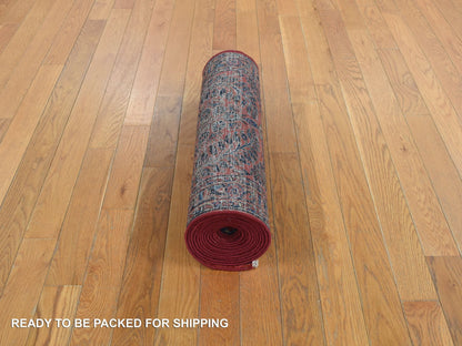 Red 2'2" x 13'1" Antique Hand knotted Wool Rug - Sku: O078090