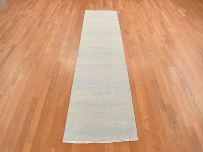 Gabbeh Modern / Contemporary hand-knotted wool/silk runner in Blue, 2'6" x 9'10", SKU O078094