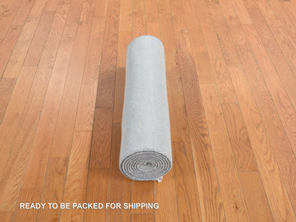 Blue 2'6" x 9'10" Modern and Contemporary Hand knotted Wool/Silk Rug - Sku: O078094