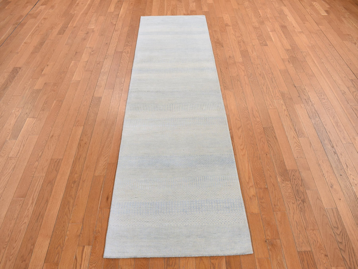 Gabbeh Modern / Contemporary hand-knotted wool/silk runner in Blue, 2'8" x 9'5", SKU O078095