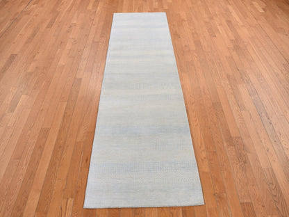 Gabbeh Modern / Contemporary hand-knotted wool/silk runner in Blue, 2'8" x 9'5", SKU O078095