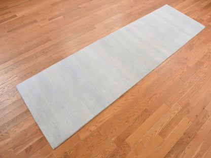 Gabbeh Modern / Contemporary hand-knotted wool/silk runner in Blue, 2'8" x 9'5", SKU O078095