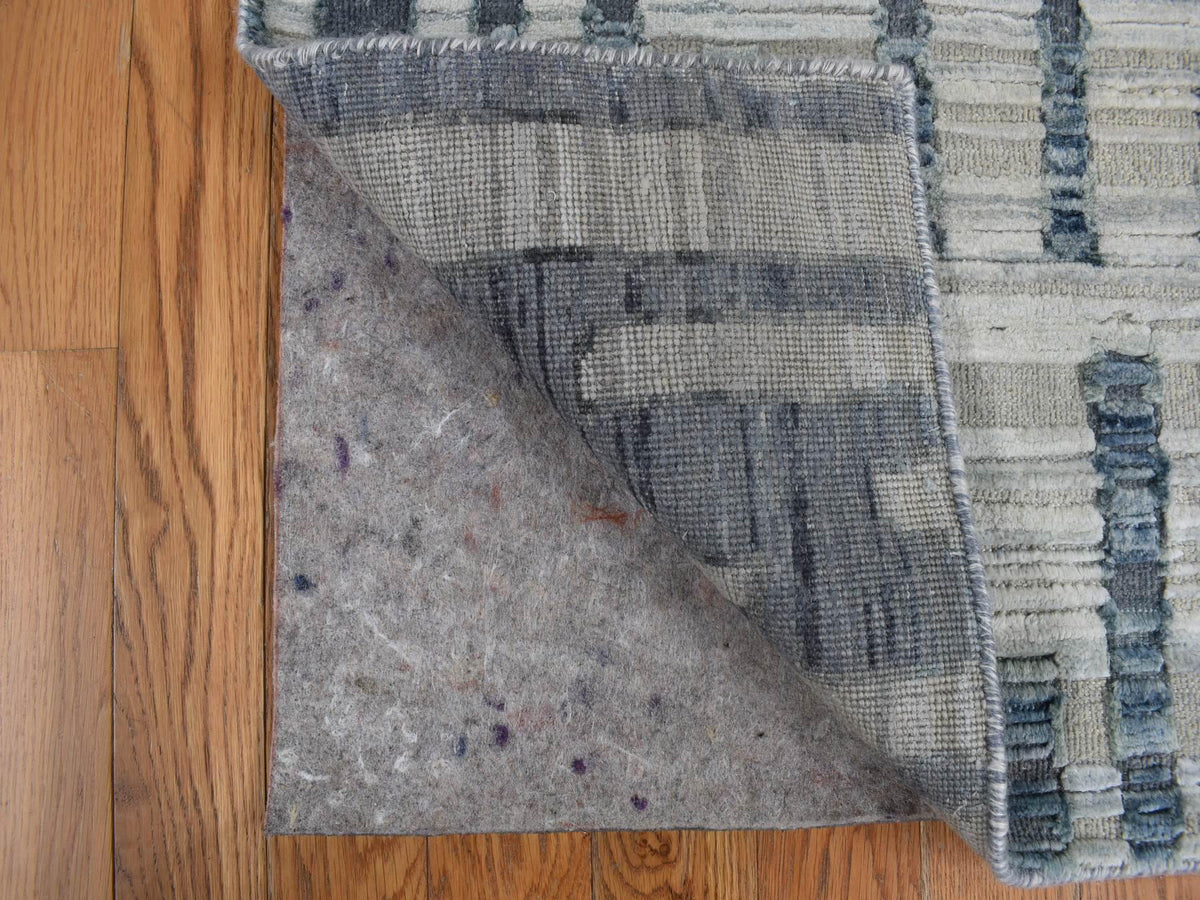 Modern / Contemporary hand-knotted wool/silk runner in Blue, 2'6" x 12'3", SKU O078096