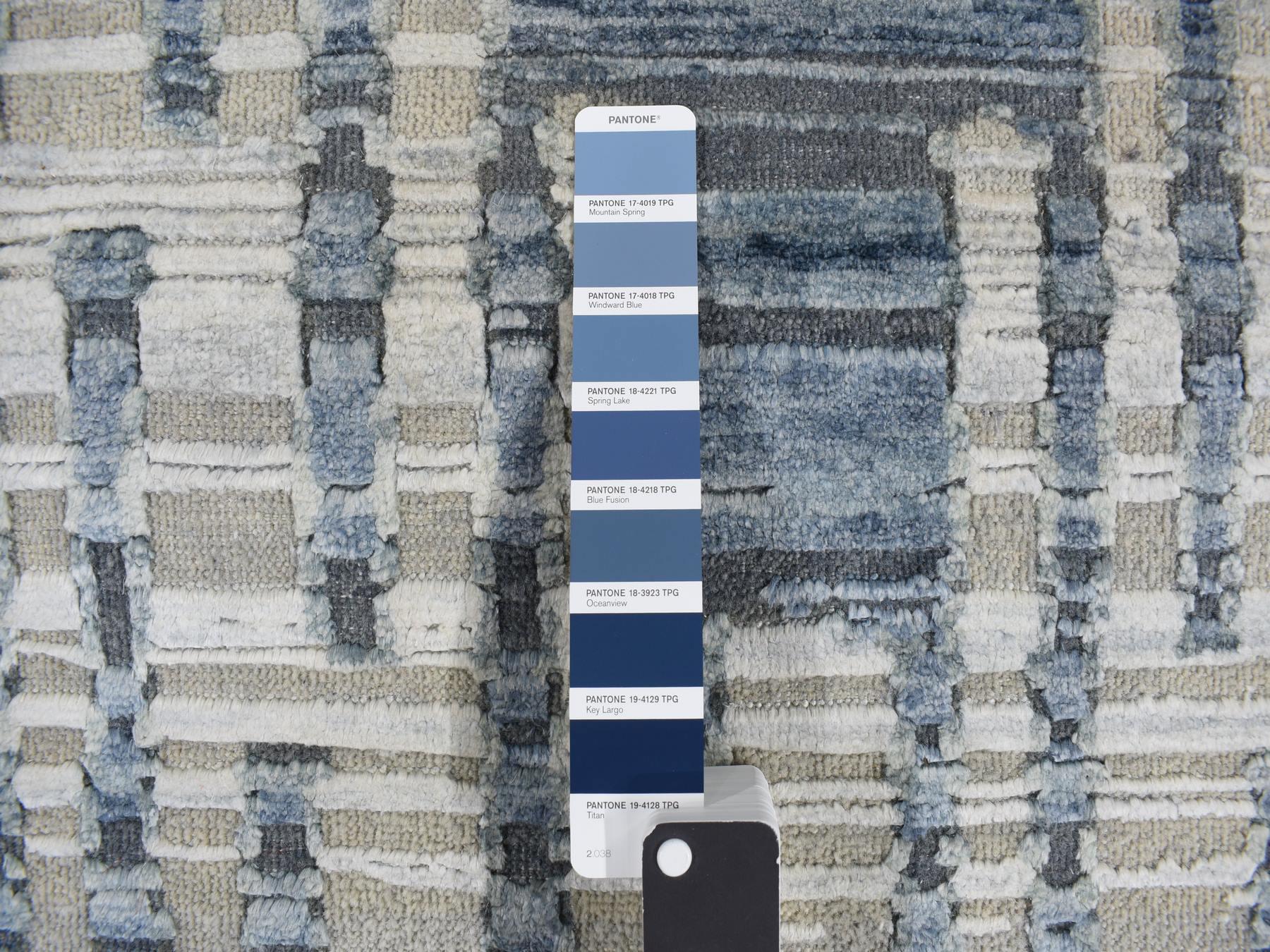 Modern / Contemporary hand-knotted wool/silk runner in Blue, 2'6" x 12'3", SKU O078096