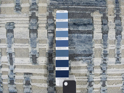 Modern / Contemporary hand-knotted wool/silk runner in Blue, 2'6" x 12'3", SKU O078096