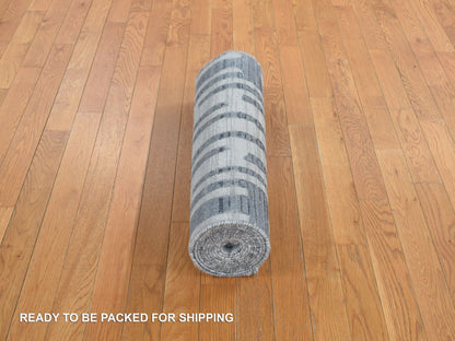 Modern / Contemporary hand-knotted wool/silk runner in Blue, 2'6" x 12'3", SKU O078096