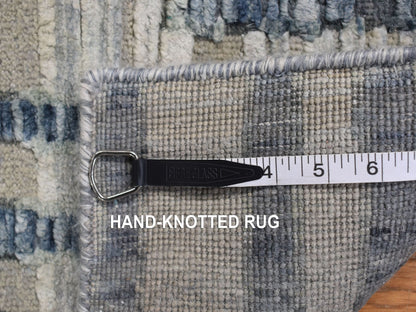 Modern / Contemporary hand-knotted wool/silk runner in Blue, 2'6" x 12'3", SKU O078096
