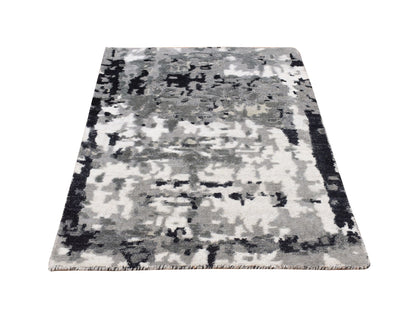 Grey 2'1" x 3'0" Modern / Contemporary Hand knotted Wool/Silk Rug - Sku: O078100